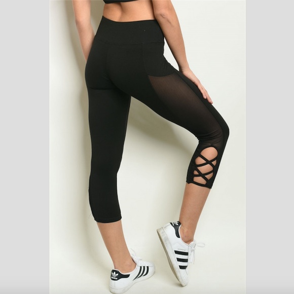 Black Leggings with Mesh Detail - Picture 2 of 4